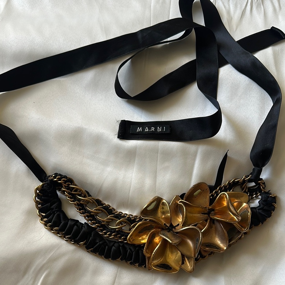 Marni Black and Gold Floral Belt